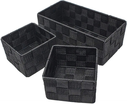 Storage Baskets, 3 Set, Woven, Black, Woven Storage Baskets, Assorted Sizes - Daily Buy