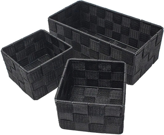 Storage Baskets, 3 Set, Woven, Black, Woven Storage Baskets, Assorted Sizes - Daily Buy