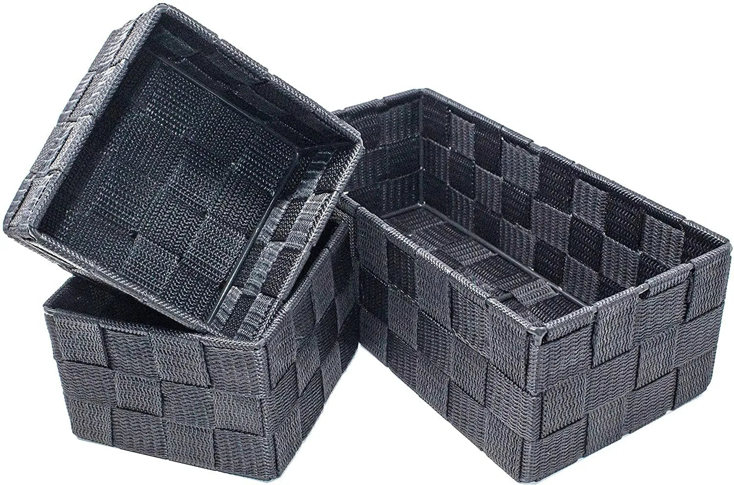 Storage Baskets, 3 Set, Woven, Grey, Woven Storage Baskets, Assorted Sizes - Daily Buy
