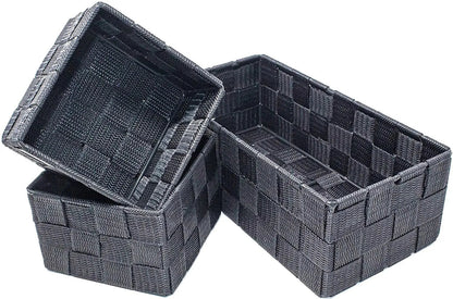 Storage Baskets, 3 Set, Woven, Grey, Woven Storage Baskets, Assorted Sizes - Daily Buy