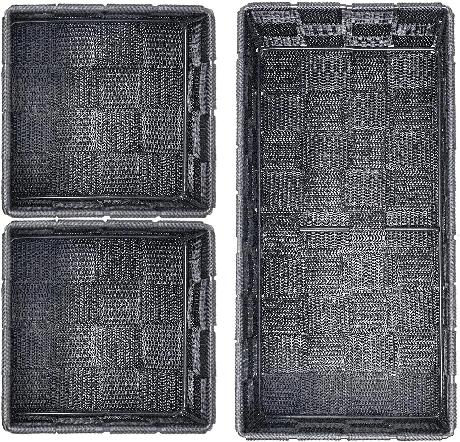 Storage Baskets, 3 Set, Woven, Grey, Woven Storage Baskets, Assorted Sizes - Daily Buy