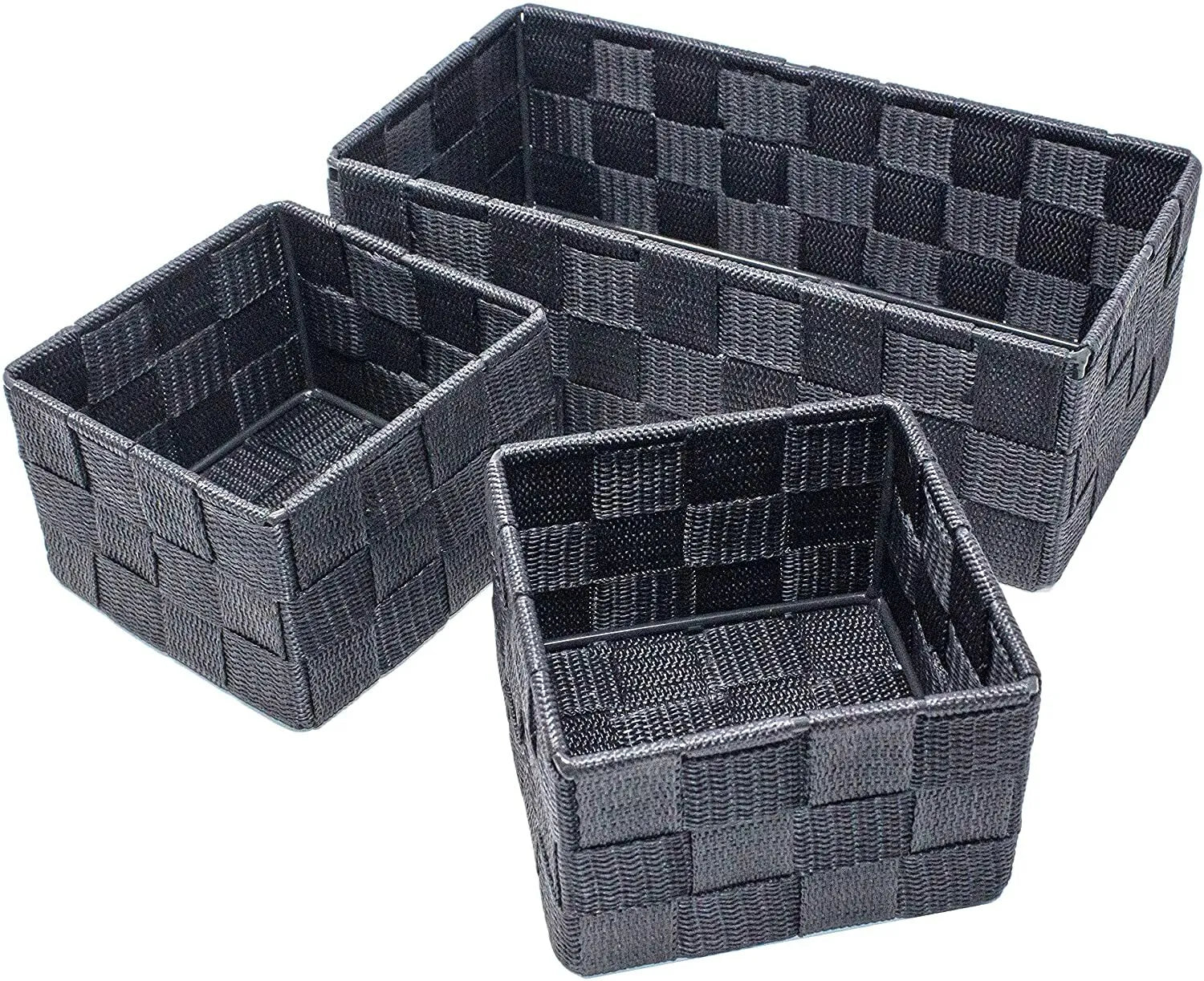 Storage Baskets, 3 Set, Woven, Grey, Woven Storage Baskets, Assorted Sizes - Daily Buy