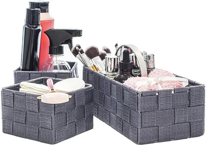 Storage Baskets, 3 Set, Woven, Grey, Woven Storage Baskets, Assorted Sizes - Daily Buy