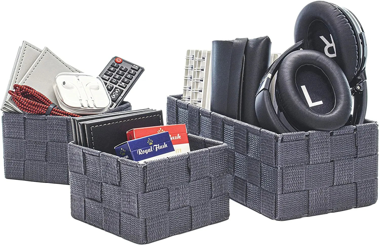 Storage Baskets, 3 Set, Woven, Grey, Woven Storage Baskets, Assorted Sizes - Daily Buy
