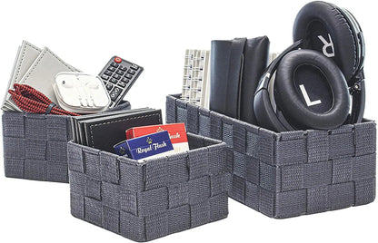 Storage Baskets, 3 Set, Woven, Grey, Woven Storage Baskets, Assorted Sizes - Daily Buy