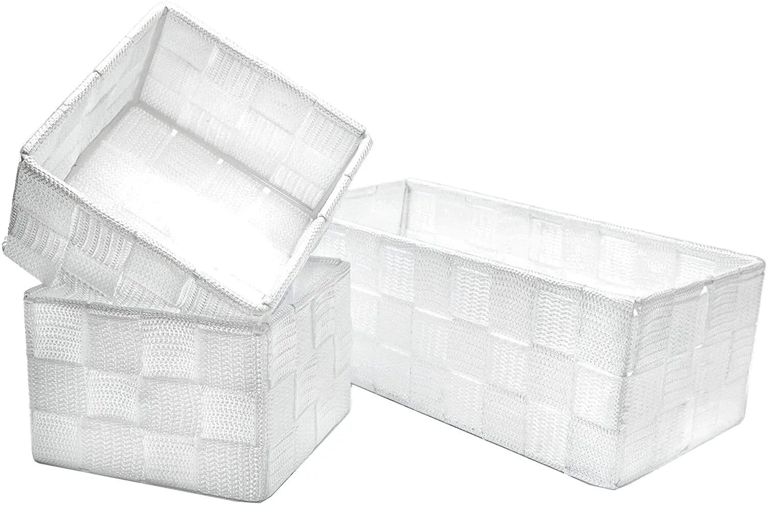 Storage Baskets, 3 Set, Woven, White, Woven Storage Baskets, Assorted Sizes - Daily Buy