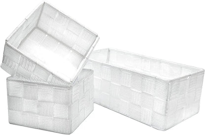 Storage Baskets, 3 Set, Woven, White, Woven Storage Baskets, Assorted Sizes - Daily Buy