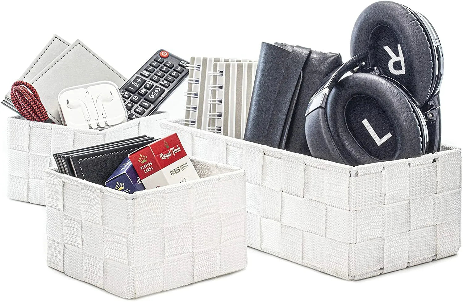 Storage Baskets, 3 Set, Woven, White, Woven Storage Baskets, Assorted Sizes - Daily Buy