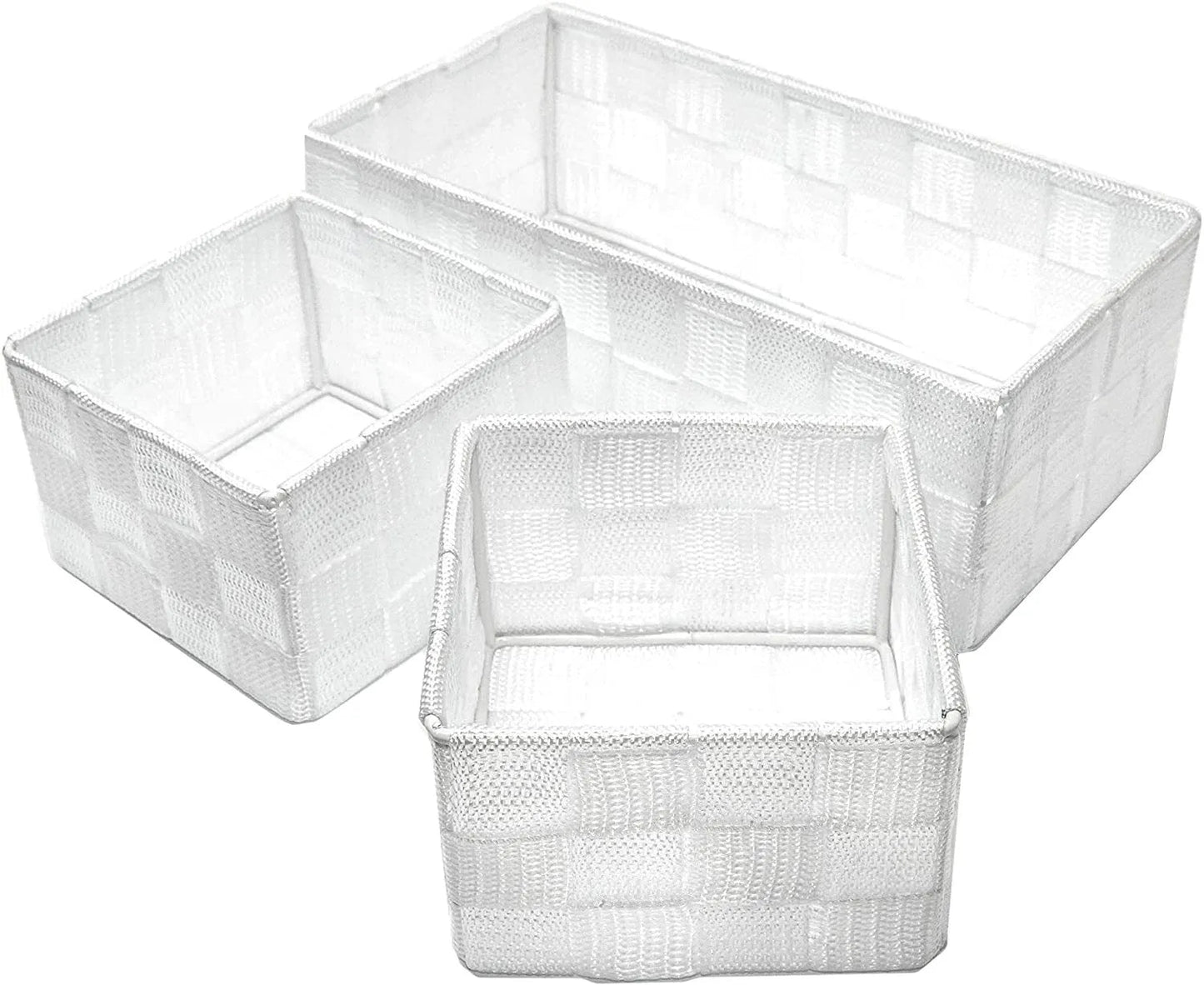 Storage Baskets, 3 Set, Woven, White, Woven Storage Baskets, Assorted Sizes - Daily Buy