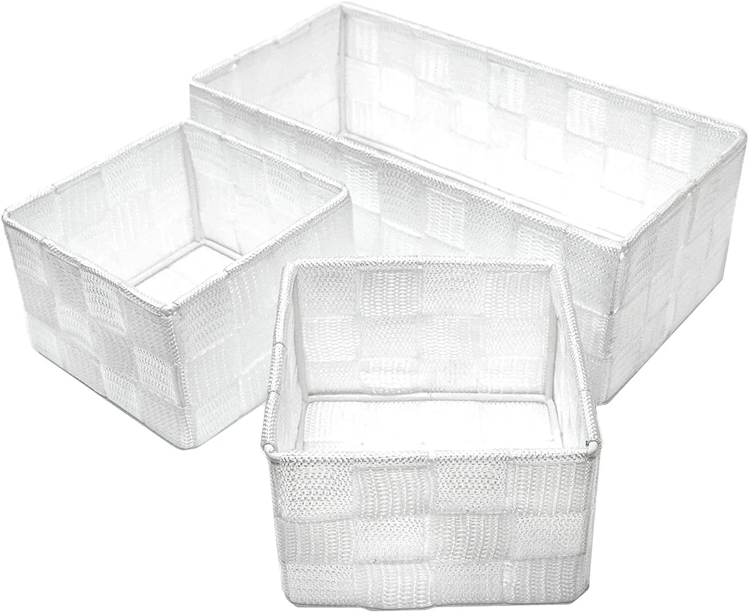 Storage Baskets, 3 Set, Woven, White, Woven Storage Baskets, Assorted Sizes - Daily Buy