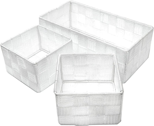 Storage Baskets, 3 Set, Woven, White, Woven Storage Baskets, Assorted Sizes - Daily Buy