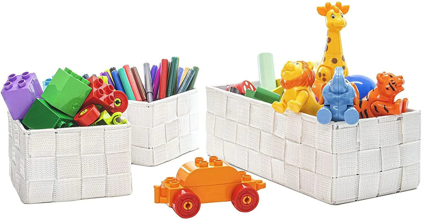 Storage Baskets, 3 Set, Woven, White, Woven Storage Baskets, Assorted Sizes - Daily Buy