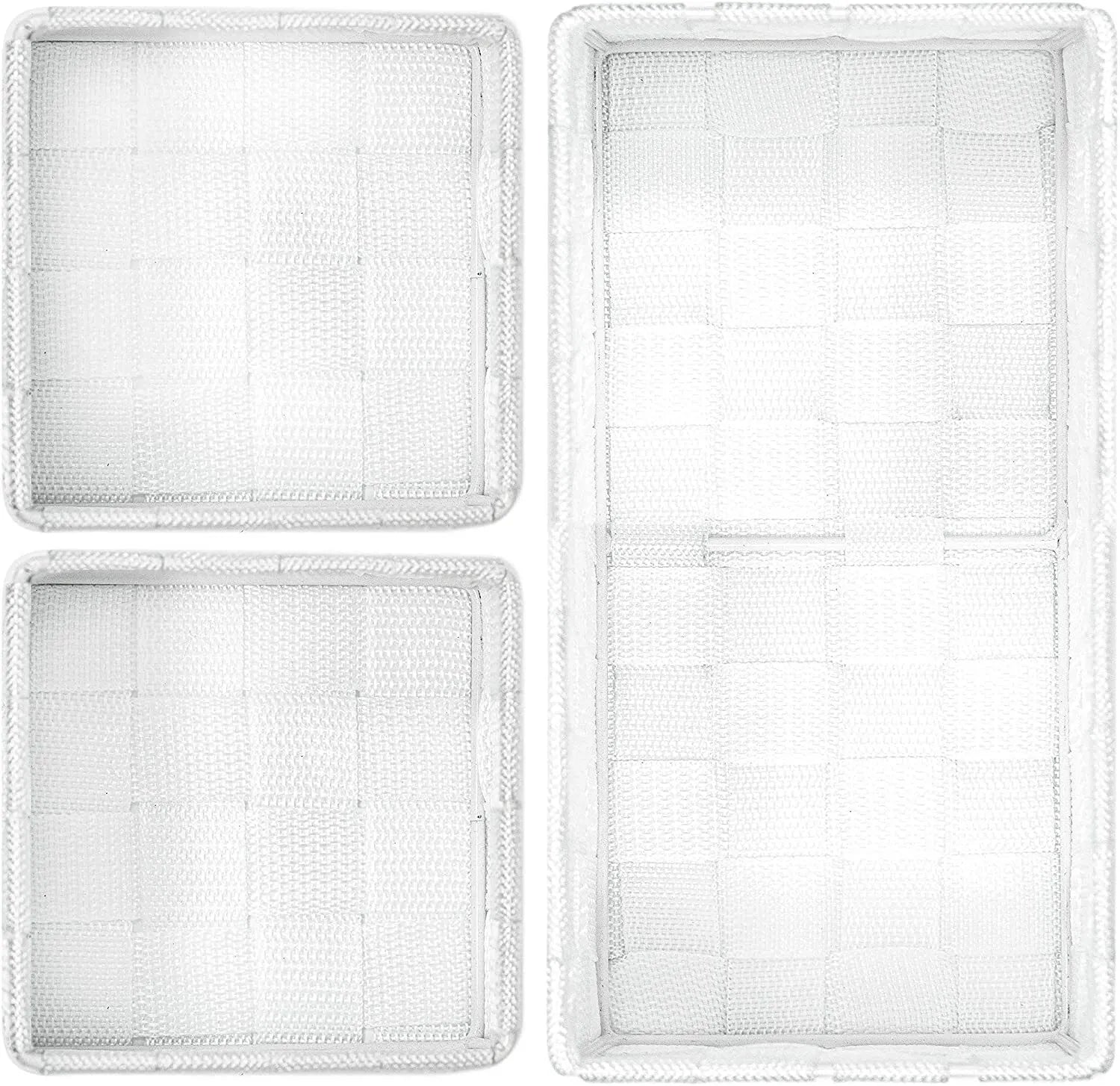 Storage Baskets, 3 Set, Woven, White, Woven Storage Baskets, Assorted Sizes - Daily Buy