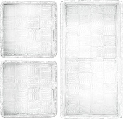 Storage Baskets, 3 Set, Woven, White, Woven Storage Baskets, Assorted Sizes - Daily Buy