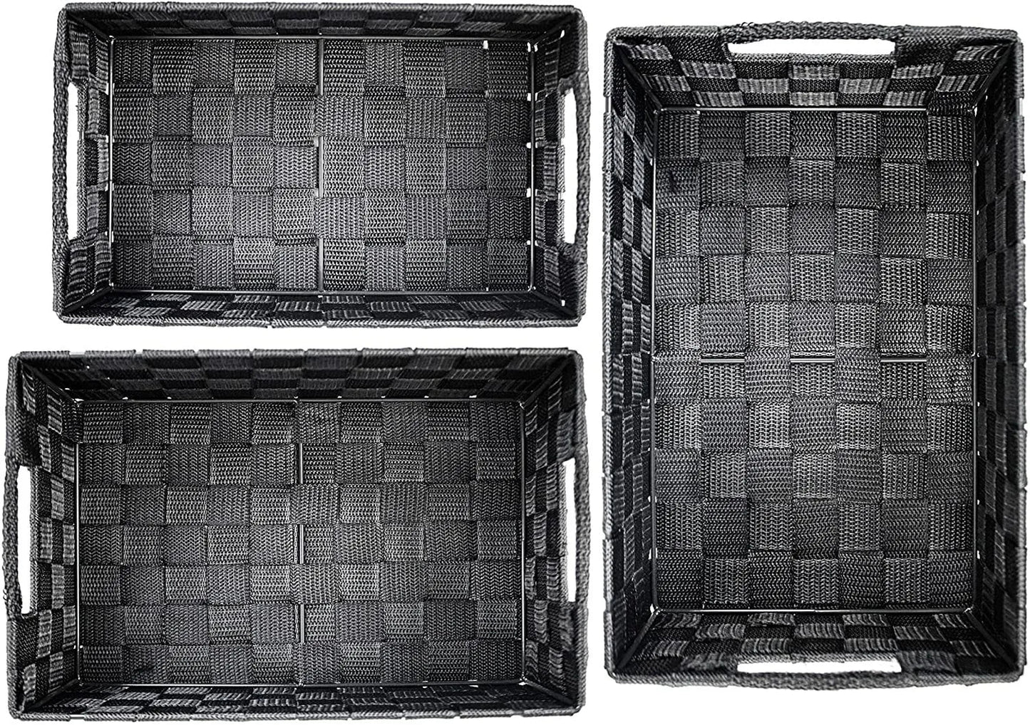 Storage Baskets, Large, 3 Set, Grey, Woven Storage Baskets, Assorted Sizes - Daily Buy