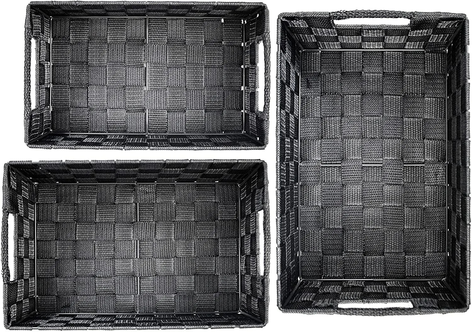 Storage Baskets, Large, 3 Set, Grey, Woven Storage Baskets, Assorted Sizes - Daily Buy
