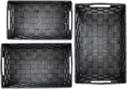 Storage Baskets, Large, 3 Set, Grey, Woven Storage Baskets, Assorted Sizes - Daily Buy