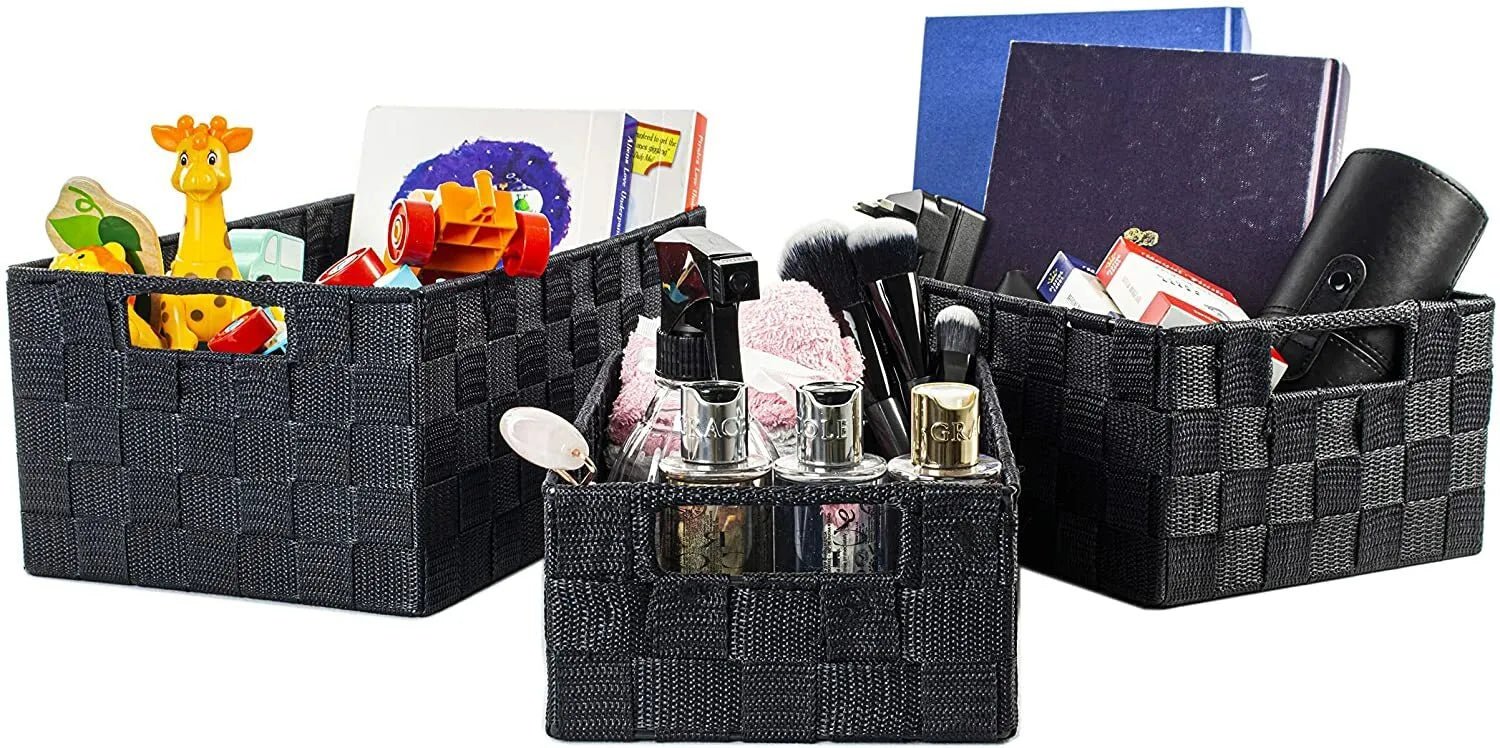 Storage Baskets, Large, 3 Set, Grey, Woven Storage Baskets, Assorted Sizes - Daily Buy