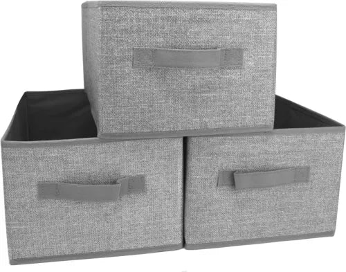 Storage Baskets, Set of 3, Foldable, Grey, Large Foldable Storage Baskets - Daily Buy