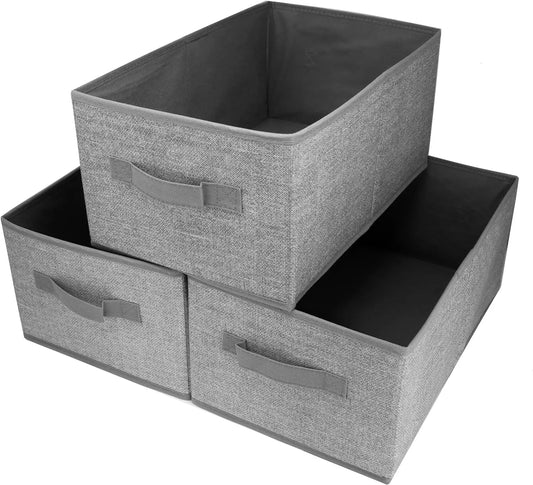 Storage Baskets, Set of 3, Foldable, Grey, Large Foldable Storage Baskets - Daily Buy