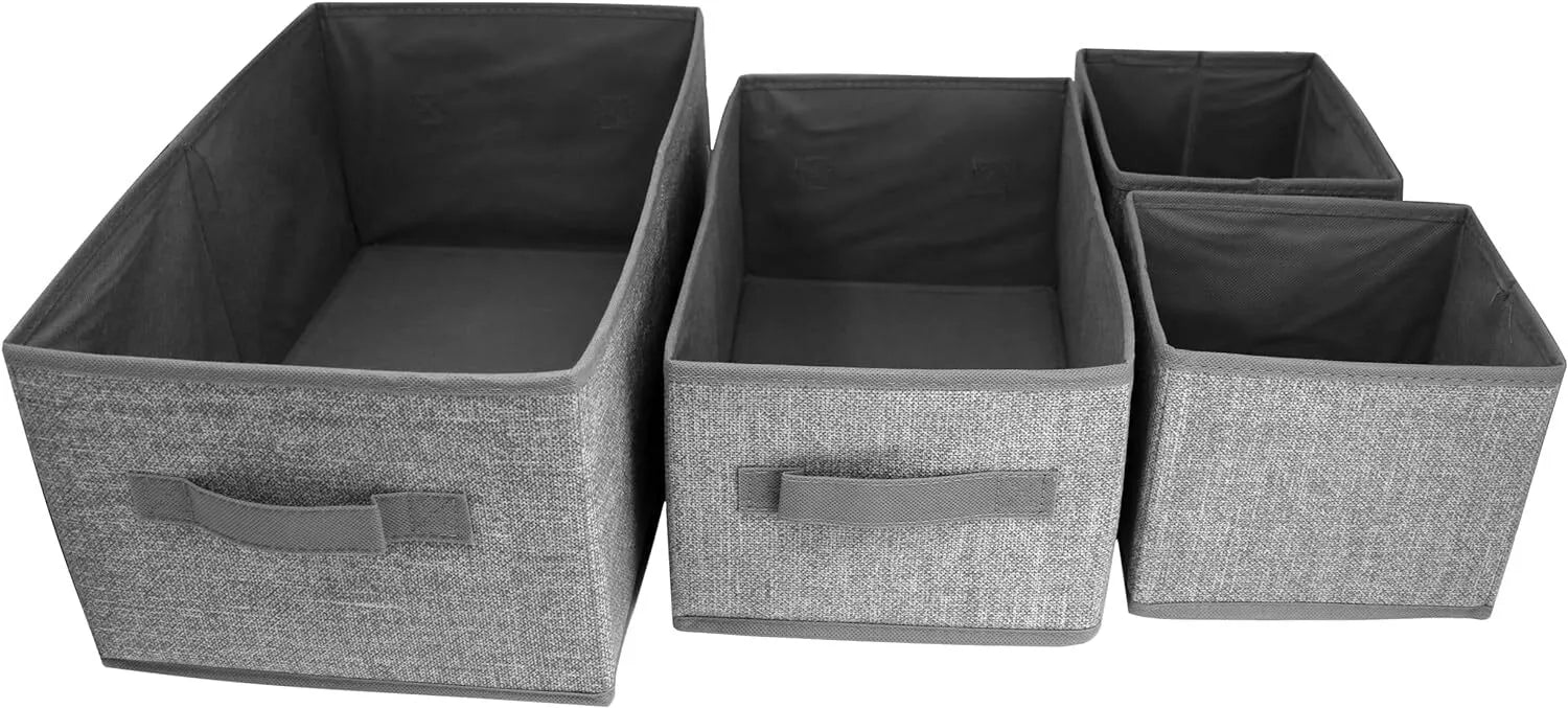 Storage Baskets, Set of 4, Foldable, Grey, Large Foldable Storage Baskets, Assorted Sizes - Daily Buy