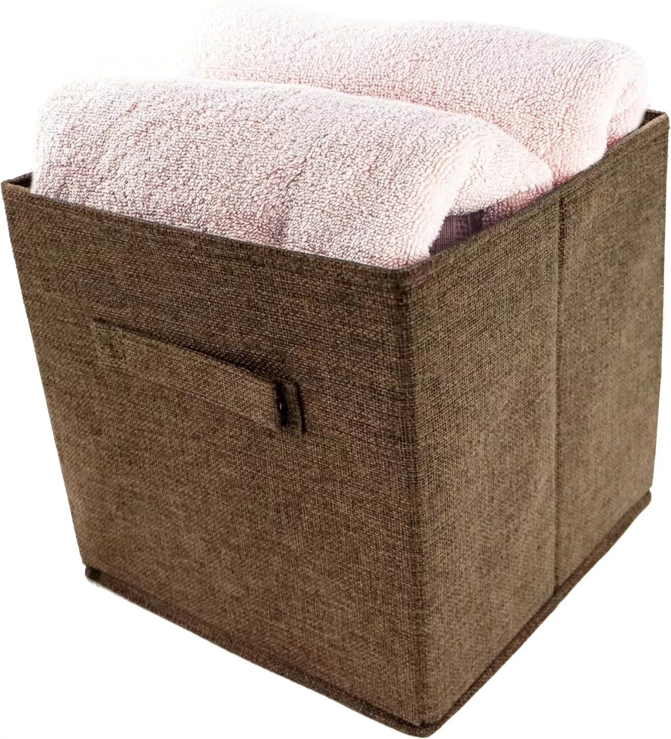 Storage Cubes, Set of 2, Brown, Foldable Storage Boxes, 25cm x 25cm x 25cm - Daily Buy