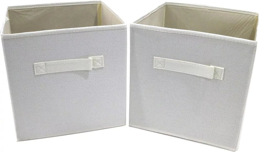 Storage Cubes, Set of 2, White, Foldable Storage Boxes, 25cm x 25cm x 25cm - Daily Buy