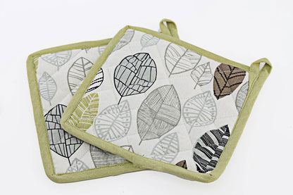 Two Fabric Pot or Pan Mats With Contemporary Green Leaf Print Design - Daily Buy