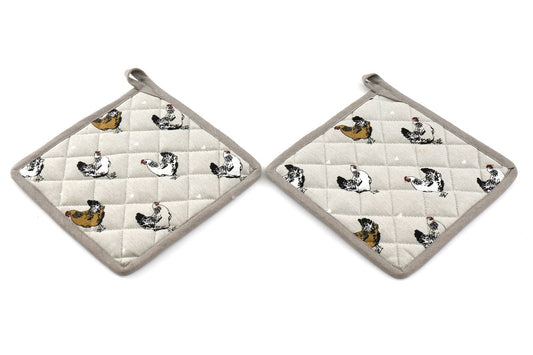 Two Pot Holders With A Chicken Print Design - Daily Buy