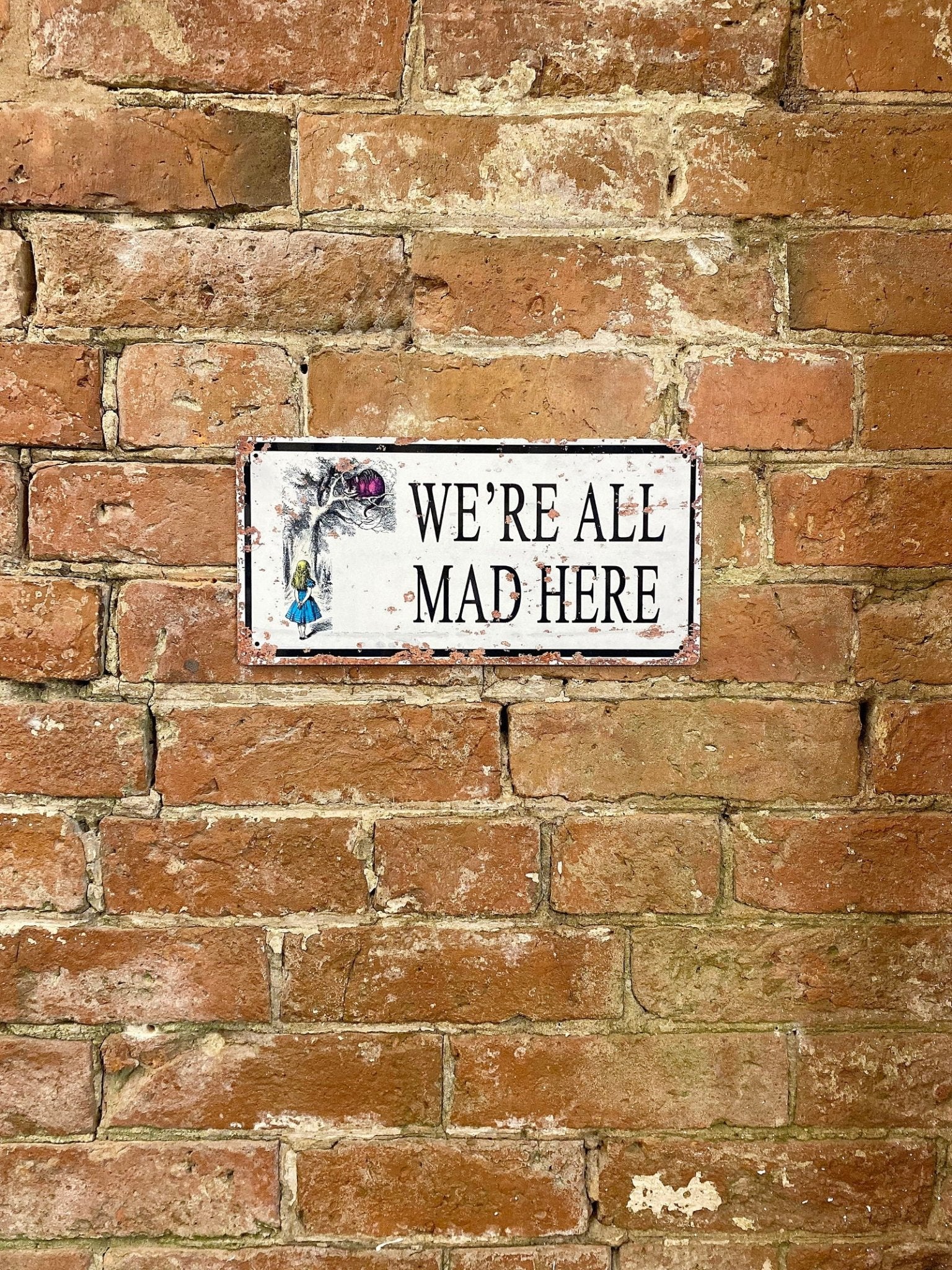 Vintage Metal Sign - Alice In Wonderland - We're All Mad Here - Daily Buy