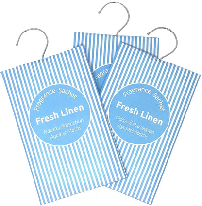 Wardrobe Air Freshener & Moth Repellent, 3 Pack, Fresh Linen, Fragrance Sachets - Daily Buy