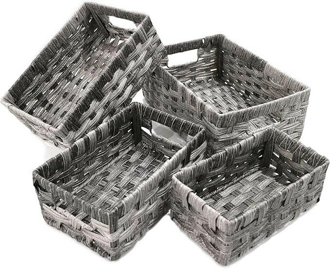 Wicker Storage Baskets, Large, 4 Set, Grey, Extra Large, Nesting Baskets - Daily Buy