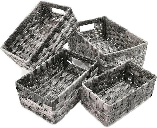 Wicker Storage Baskets, Large, 4 Set, Grey, Extra Large, Nesting Baskets - Daily Buy